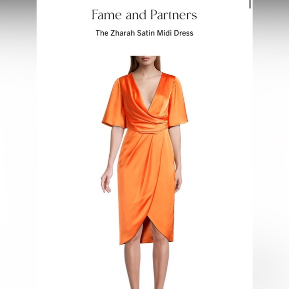 Fame and partners zhara satin midi dress flowy sleeve deep v wrap - Picture 2 of 5